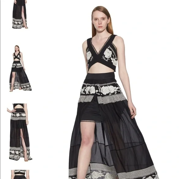 Aijek Andrea Embroidered Cropped Top in Black & White Size Medium - Picture 3 of 11